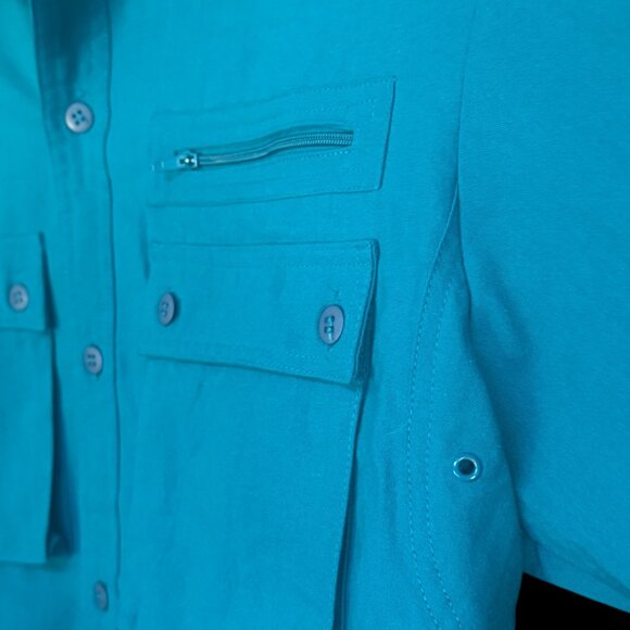 NWOT Y2K MENS GORPCORE GREEN BUTTON DOWN LONG SLEEVE UTILITY SHIRT EPAULETTES - Picture 5 of 8